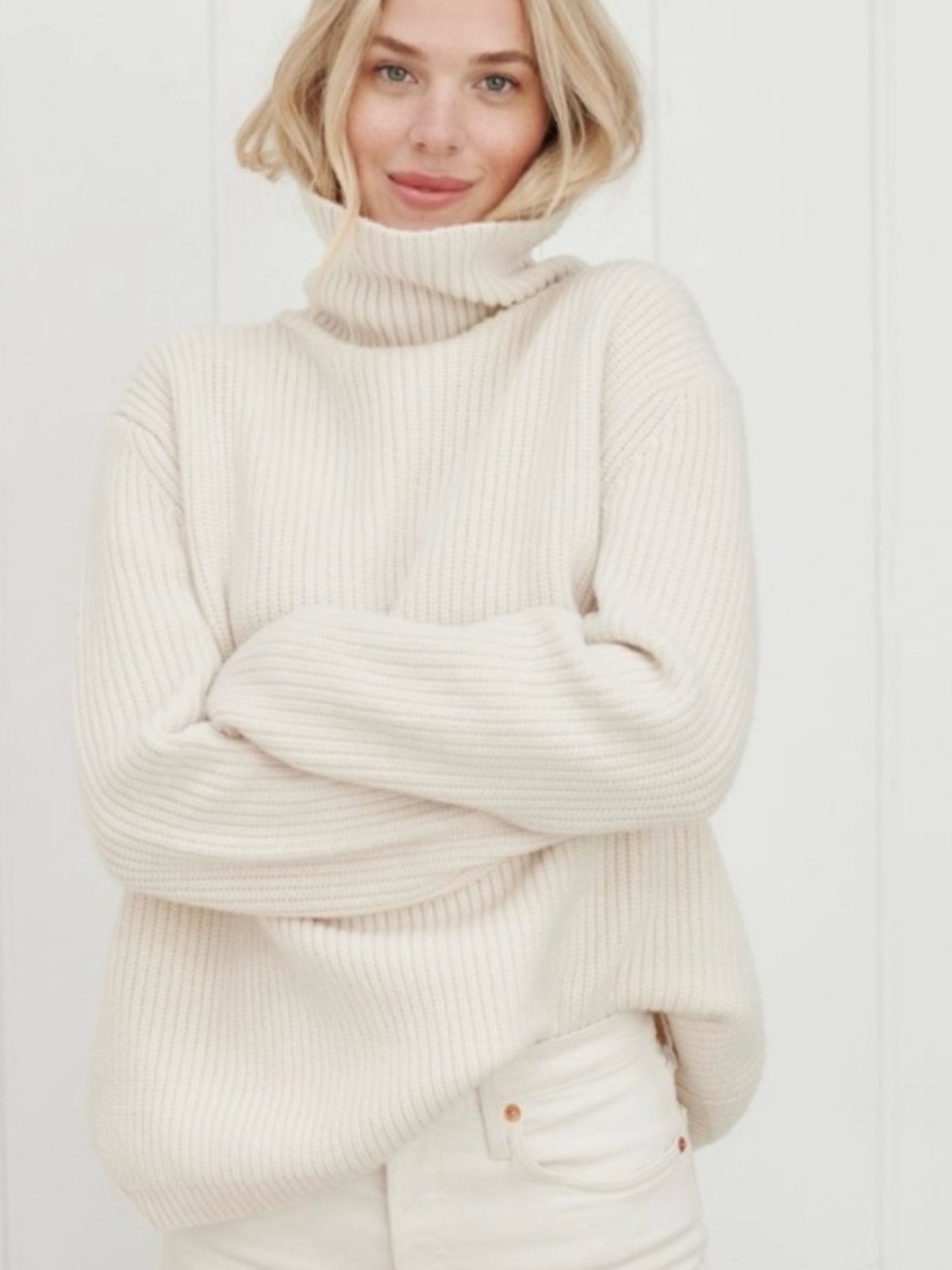 Turtleneck Ribbed Sweater - Cream - Picture 2 of 6